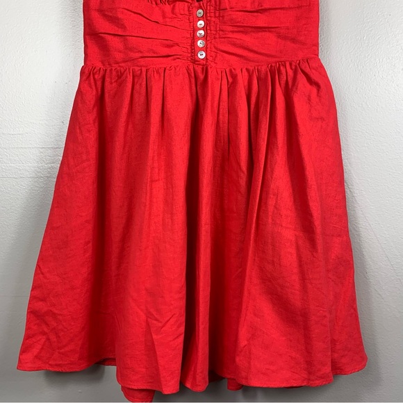 Free People | Red Flare Linen Mini Dress Deep V-cut | Size XS - Picture 3 of 12